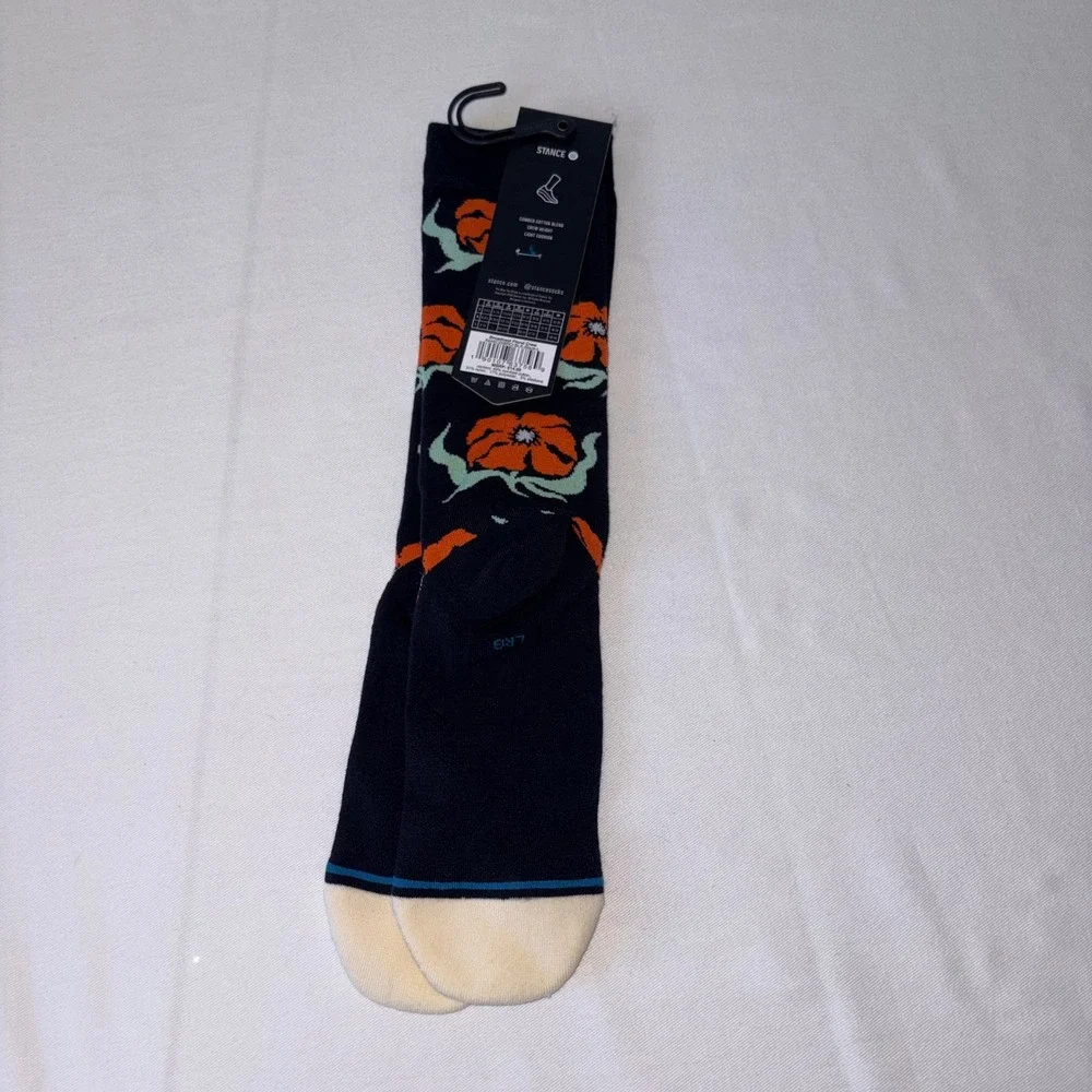 Stance Broadcast Floral Crew Socks Black Orange Large BLK NEW‎